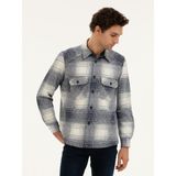 Cacharel Erkek Lacivert Yün Karışımlı Ekose Overshirt Gömlek 50277998-VR033 - 2XL