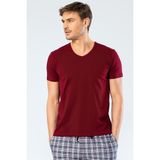 Cacharel Erkek Likralı V Yaka T-shirt Bordo M