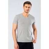 Cacharel Erkek Likralı V Yaka T-shirt - Gri Melanj