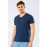Cacharel Erkek Likralı V Yaka T-shirt İndigo M