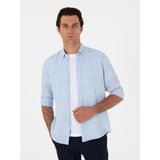 Cacharel Erkek Mavi Regular Fit %100 Keten Gömlek 50303617-VR036 - S