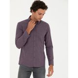 Cacharel Erkek Mürdüm Slim Fit Uzun Kollu Gömlek 50279988-VR074 - XL