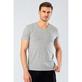 Cacharel Erkek Pamuklu V Yaka Kısakol T-Shirt, %95 Pamuk %5 Likra - Gri