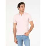 Cacharel Erkek Pembe Polo Yaka Slim Fit Basic Merserize T-shirt 50265364-VR050 - 5XL - Toz Pembe