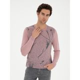 Cacharel Erkek Pudra Slim Fit Yün Karışımlı Bisiklet Yaka Triko Kazak 50271653-VR042 - XL