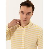 Cacharel Erkek Sarı Keten Karışımlı Slim Fit Uzun Kollu Gömlek 50247552-VR044