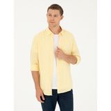 Cacharel Erkek Sarı Keten Karışımlı Slim Fit Uzun Kollu Gömlek 50250813-VR044 - XL