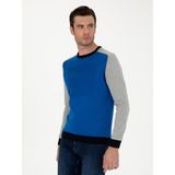 Cacharel Erkek Sax Slim Fit Pamuk Karışımlı Bisiklet Yaka Triko Kazak 50272470-VR045 - Saks - 3XL