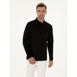 Cacharel Erkek Siyah Regular Fit %100 Pamuk 3 İplik Polo Yaka Sweatshirt 50318960-VR046 - 2XL