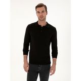 Cacharel Erkek Siyah Regular Fit Pamuk Karışımlı Polo Yaka Basic Triko Kazak 50318673-VR046