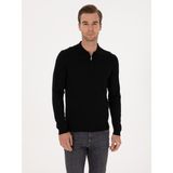 Cacharel Erkek Siyah Regular Fit Yün Karışımlı Fermuarlı Polo Yaka Basic Triko Kazak 50315297-VR046