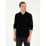 Cacharel Erkek Siyah Regular Fit Yün Karışımlı Polo Yaka Triko Kazak 50279605-VR046