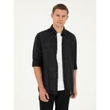 Cacharel Erkek Siyah Slim Fit %100 Keten Gömlek 50284823-VR046