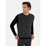 Cacharel Erkek Siyah Slim Fit %100 Pamuk Bisiklet Yaka Triko Kazak 50234952-VR046