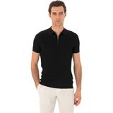 Cacharel Erkek Siyah Slim Fit Fermuarlı Polo Yaka Triko T-Shirt 50300834-VR046
