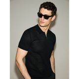 Cacharel Erkek Siyah Slim Fit Fermuarlı Polo Yaka Triko T-Shirt 50326102-VR046