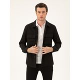 Cacharel Erkek Siyah Slim Fit Keten Karışımlı Ceket Gömlek 50288993-VR046