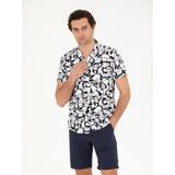 Cacharel Erkek Siyah Slim Fit Keten Karışımlı Kısakol Gömlek 50265490-VR046