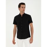 Cacharel Erkek Siyah Slim Fit Keten Karışımlı Kısakol Gömlek 50288558-VR046 - 2XL