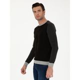 Cacharel Erkek Siyah Slim Fit Pamuk Karışımlı Bisiklet Yaka Triko Kazak 50272470-VR046 - XL