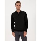 Cacharel Erkek Siyah Slim Fit Pamuk Karışımlı Fermuarlı Polo Yaka Triko Kazak 50318948-VR046 - 2XL