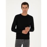 Cacharel Erkek Siyah Slim Fit Yün Karışımlı Bisiklet Yaka Basic Triko Kazak 50293301-VR046 - 2XL