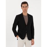 Cacharel Erkek Siyah Slim Fit Yün Keten Karışımlı Mikro Desenli Ceket 50306814-VR046 - 6 Drop - 52