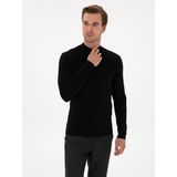 Cacharel Erkek Siyah Slim Yün Karışımlı Fit Yarım Balıkçı Basic Triko Kazak 50315296-VR046