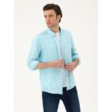 Cacharel Erkek Turkuaz Regular Fit %100 Keten Gömlek 50284823-VR093 - 2XL