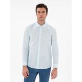 Cacharel Erkek Turkuaz Regular Fit Çizgili Alttan Biritli Yakalı Gömlek 50300604-VR093