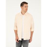 Cacharel Erkek Turuncu Keten Karışımlı Slim Fit Uzun Kollu Gömlek 50247552-VR051