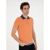 Cacharel Erkek Turuncu Slim Fit Fermuarlı Polo Yaka Triko T-shirt 50285434-VR051 - 2XL
