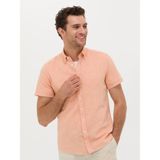 Cacharel Erkek Turuncu Slim Fit Keten Karışımlı Kısakol Gömlek 50269570-VR051 - XL