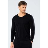 Cacharel Erkek Uzunkol V Yaka T-Shirt, %95 Pamuk %5 Elestan - 2XL - Siyah