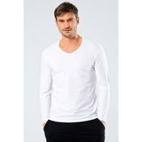 Cacharel Erkek Uzunkol V Yaka T-Shirt, %95 Pamuk %5 Elestan - Beyaz - 3XL