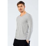 Cacharel Erkek Uzunkol V Yaka T-Shirt, %95 Pamuk %5 Elestan - Gri