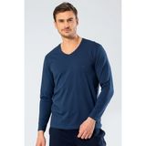 Cacharel Erkek Uzunkol V Yaka T-Shirt, %95 Pamuk %5 Elestan - İndigo