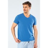 Cacharel Erkek V Yaka Likrali T-shirt 1332/Saks - XXL