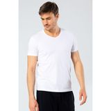 Cacharel Erkek V Yaka Likralı T-Shirt - Beyaz - XL