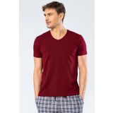Cacharel Erkek V Yaka Likrali T-Shirt Bordo