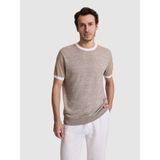 Cacharel Erkek Vizon Regular Fit Bisiklet Yaka Keten Karışımlı Triko T-Shirt 50320667-VR052