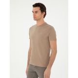 Cacharel Erkek Vizon Slim Fit Bisiklet Yaka Merserize Basic T-Shirt 50305451-VR052 - XS