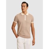 Cacharel Erkek Vizon Slim Fit Fermuarlı Polo Yaka Saf Pamuk Triko T-Shirt 50321116-VR052