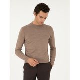 Cacharel Erkek Vizon Slim Fit Yün Karışımlı Çeyrek Balıkçı Yaka Basic Triko Kazak 50296402-VR052