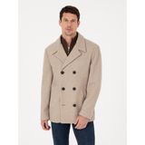 Cacharel Erkek Vizon Slim Fit Yün Karışımlı Kruvaze Kaşe Kaban 50309909-VR052