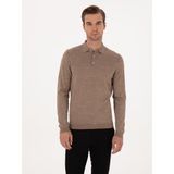 Cacharel Erkek Vizon Slim Fit Yün Karışımlı Polo Yaka Basic Triko Kazak 50315267-VR052 - 2XL