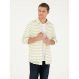 Cacharel Erkek Yeşil Keten Karışımlı Slim Fit Uzun Kollu Gömlek 50247552-VR054