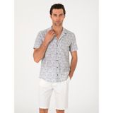 Cacharel Erkek Yeşil Regular Fit Keten Karışımlı Desenli Kısa Kollu Gömlek 50302528-VR054 - 3XL