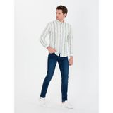 Cacharel Erkek Yeşil Slim Fit %100 Pamuklu Çizgili Gömlek 50265585-VR054 - 2XL
