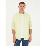 Cacharel Erkek Yeşil Slim Fit Keten Karışımlı Gömlek 50266184-VR087 - Fıstık